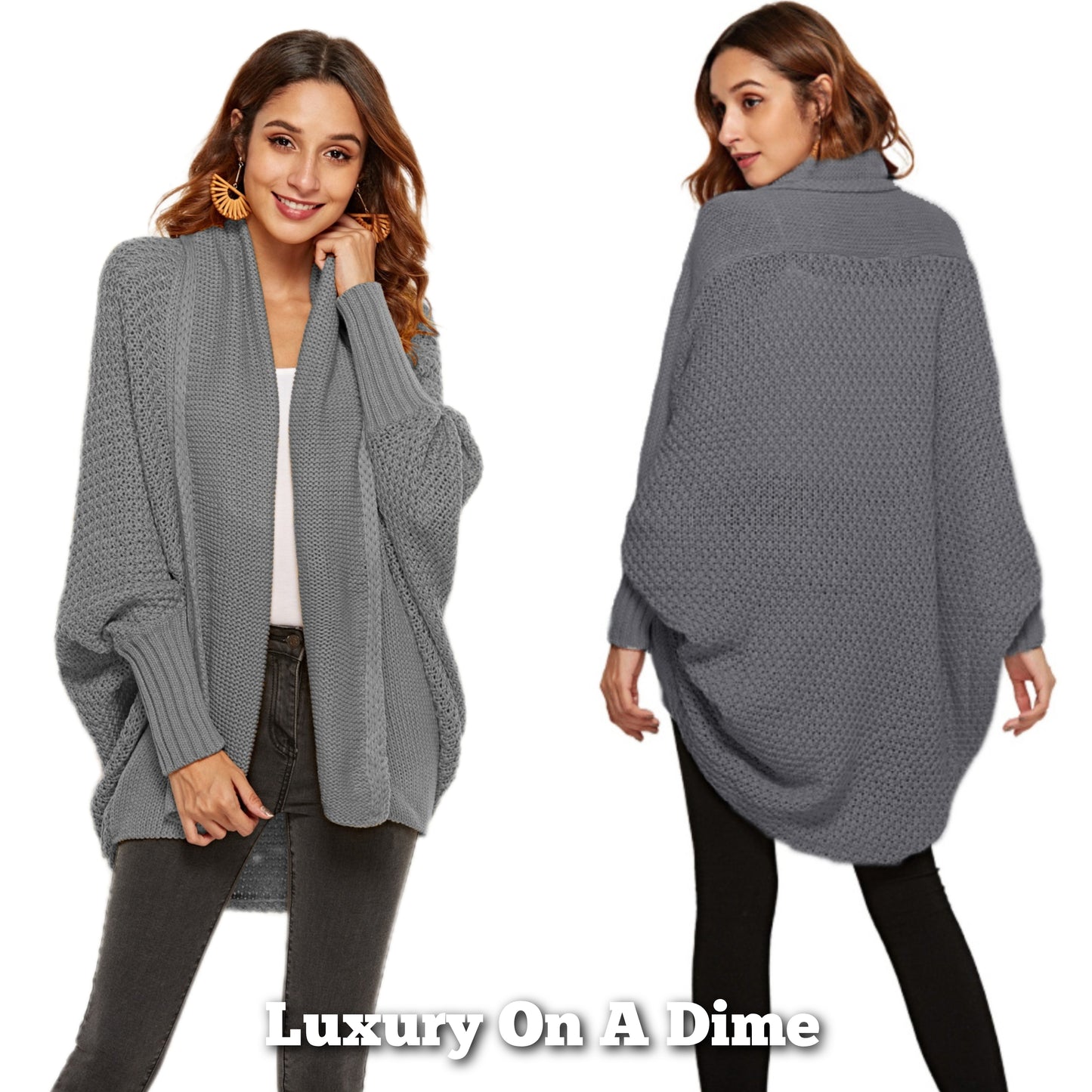 Oversized Knit Cardigan Batwing Sleeve Lightweight Baggy Open Front Sweater