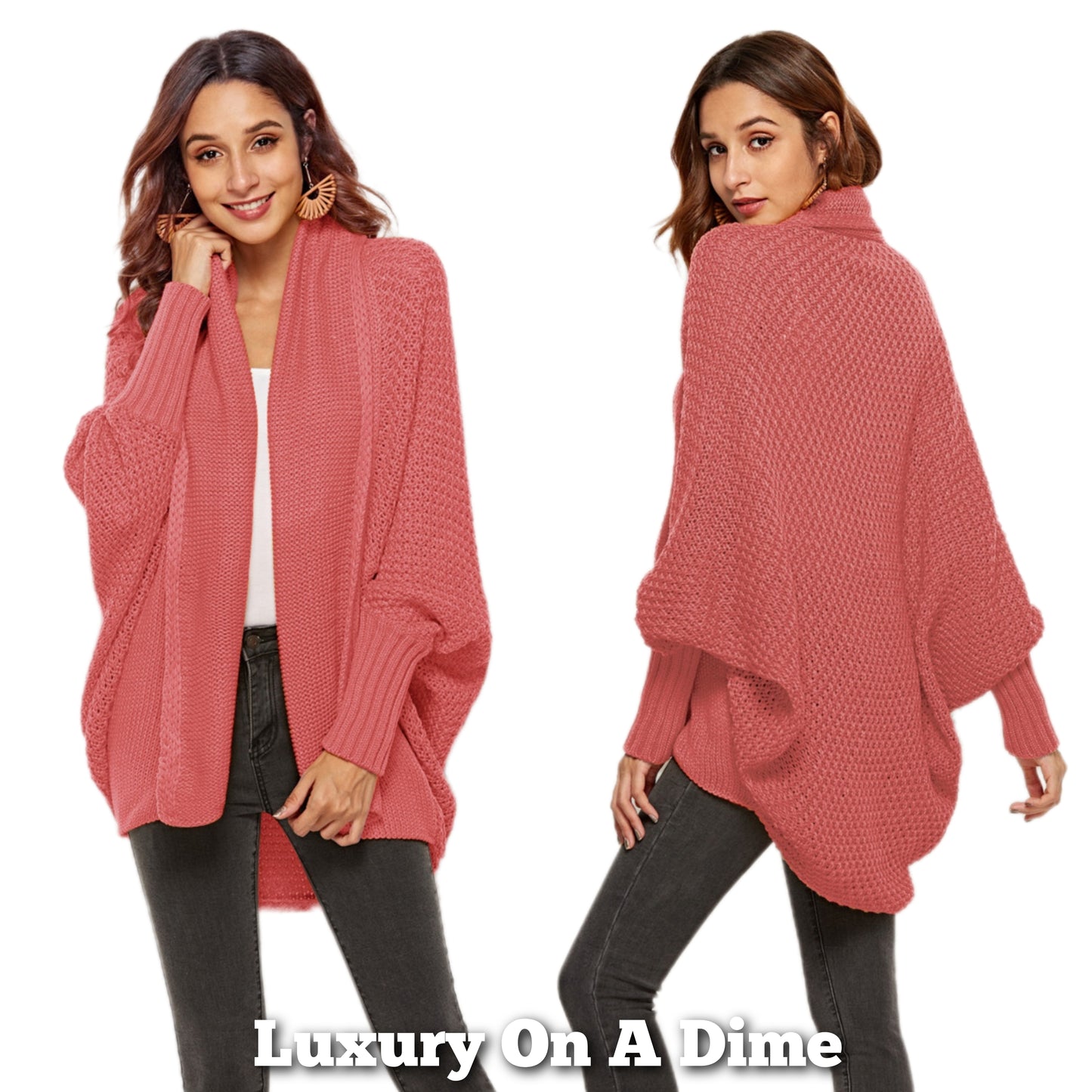Oversized Knit Cardigan Batwing Sleeve Lightweight Baggy Open Front Sweater