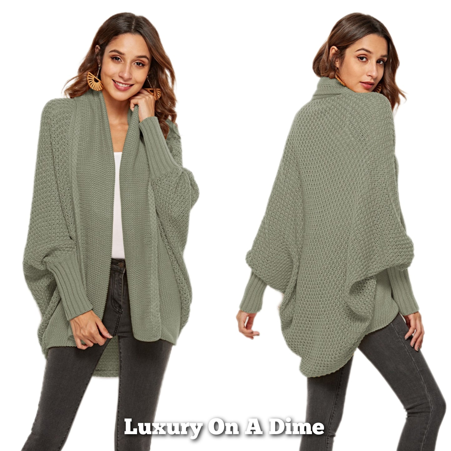 Oversized Knit Cardigan Batwing Sleeve Lightweight Baggy Open Front Sweater