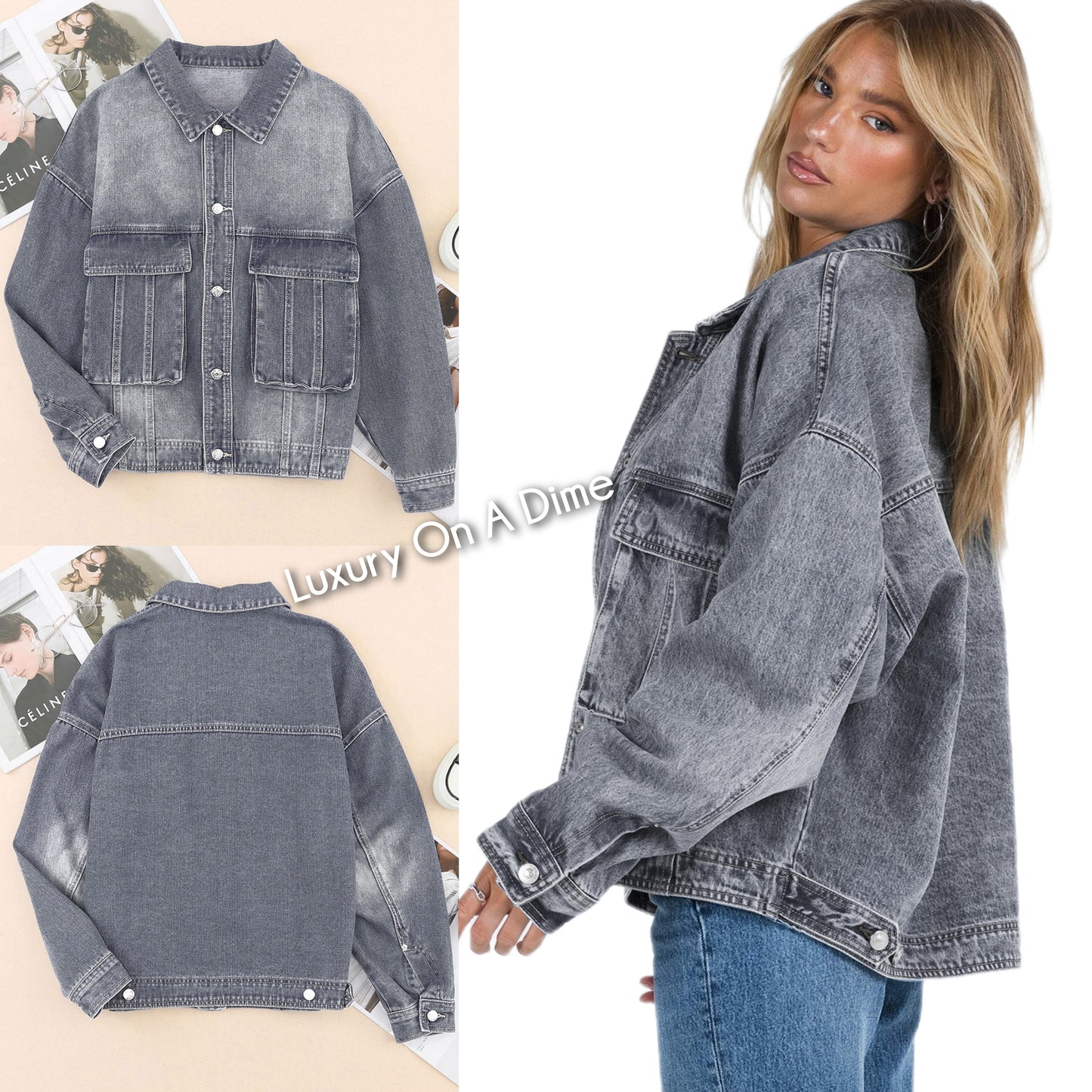 Oversized Denim Jacket Button-Up Collared Retro 90s Boyfriend Heavy Blue Jean