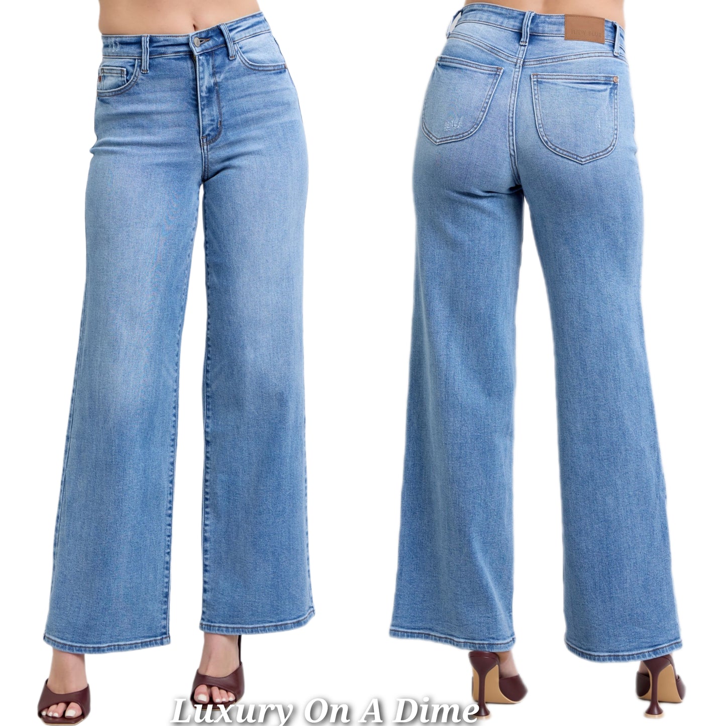 Judy Blue High-Rise Classic Wide Leg Boyfriend Jeans Slim Fit Denim Pants