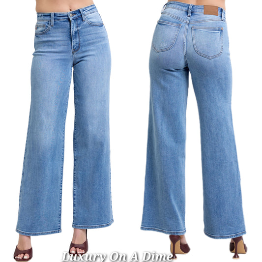 Judy Blue High-Rise Classic Wide Leg Boyfriend Jeans Slim Fit Denim Pants