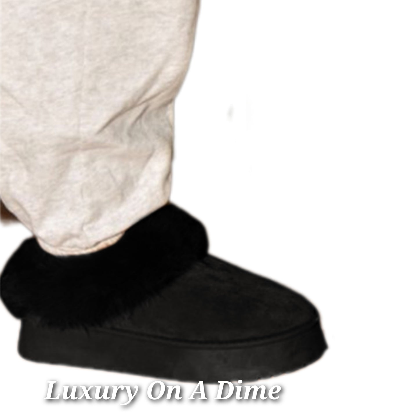 Wild Diva Platform Slippers Tazzette Plush Faux Fur Boots Slip-on Vegan Suede Shoes