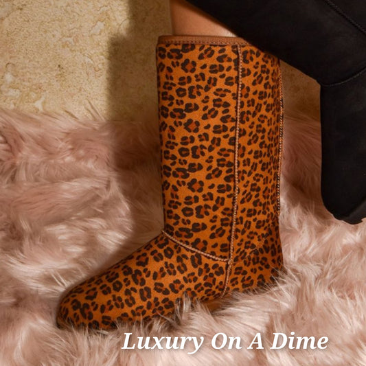 Wild Diva Classic Tall Boots Plush Faux Fur Slip-on Exposed Seam Winter Shoes