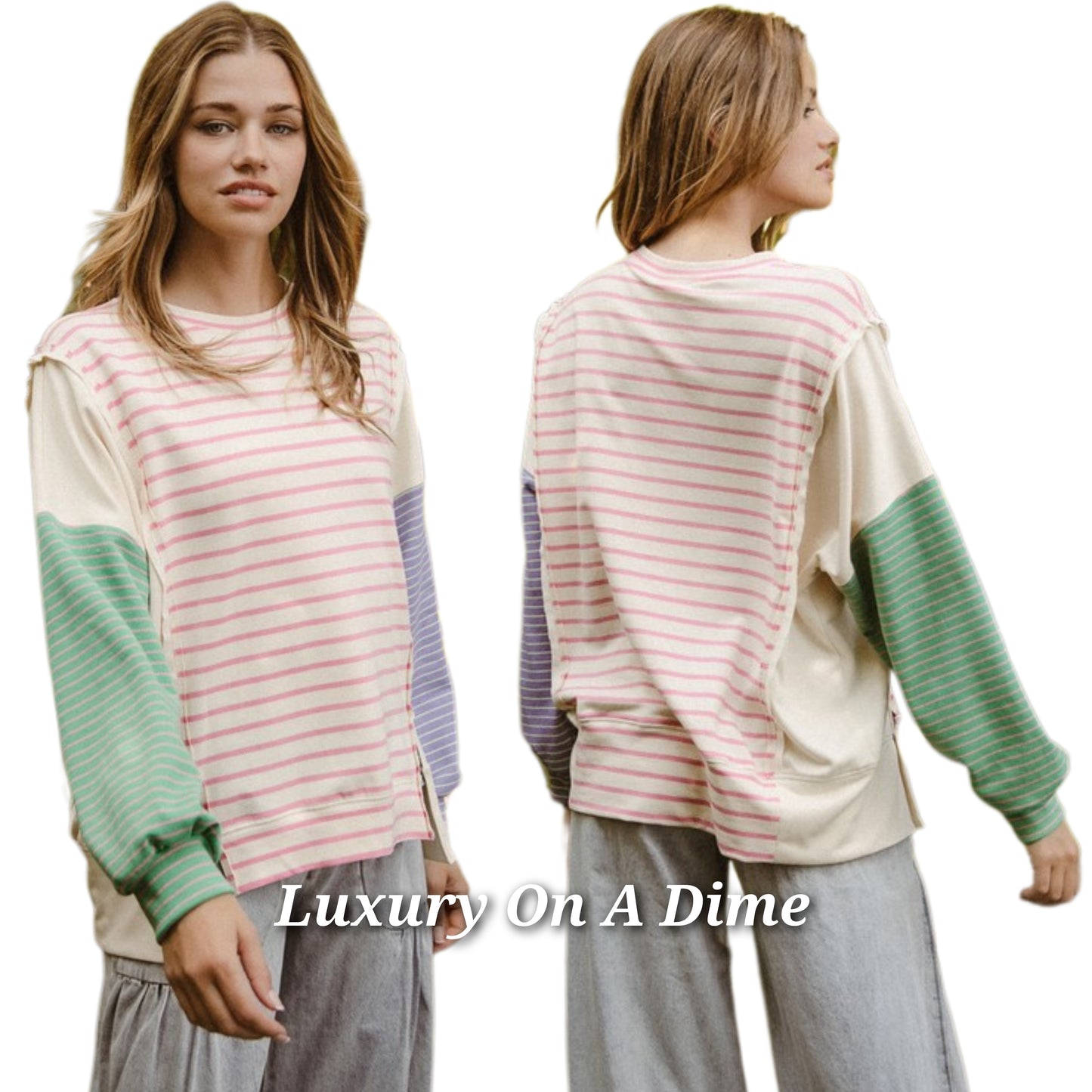 BiBi Patchwork Hobo Retro Top Raw Exposed Seam Long Sleeve Oversized Shirt