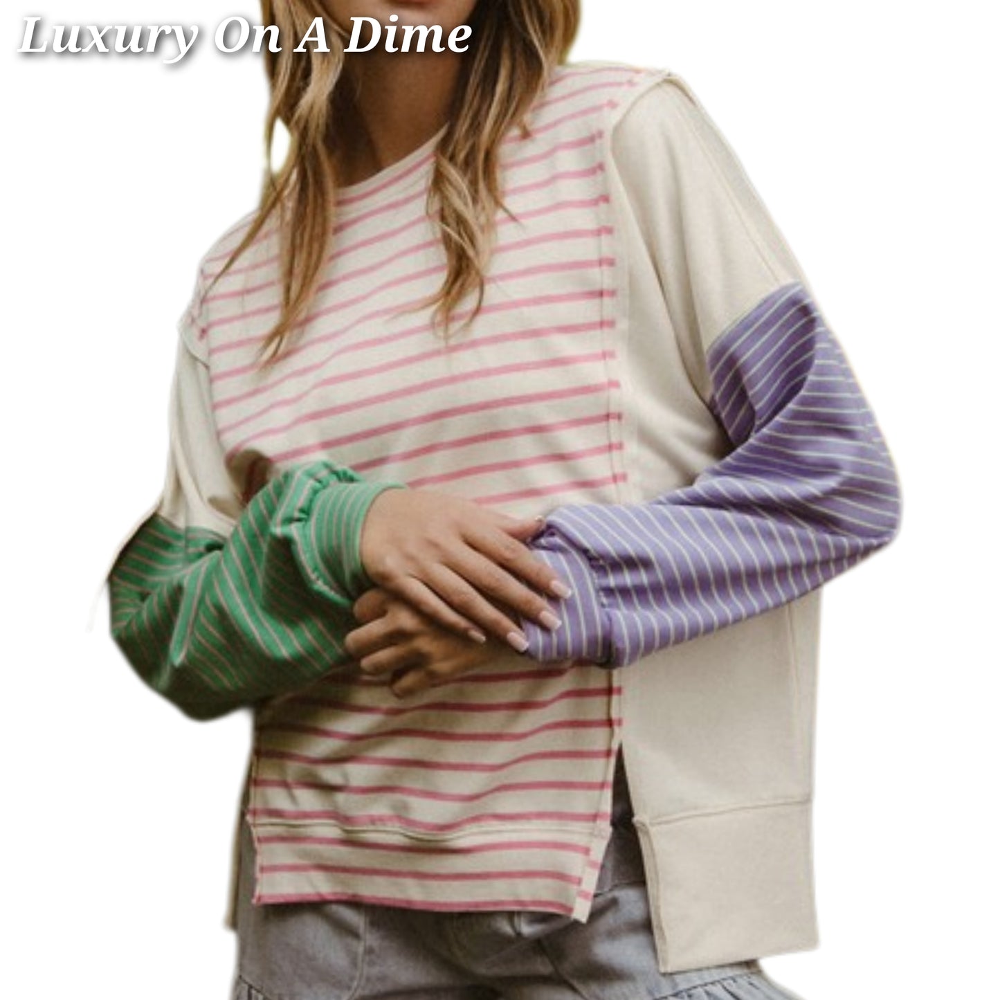 BiBi Patchwork Hobo Retro Top Raw Exposed Seam Long Sleeve Oversized Shirt