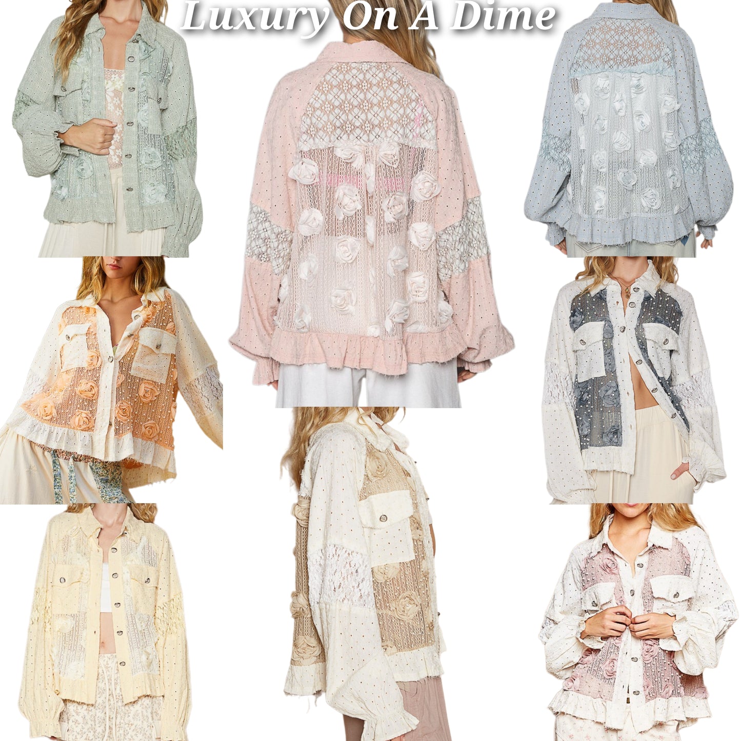 POL Pearl Blouse Lace Patchwork Eyelet Floral Top Long-Sleeve Boho Button Shirt Yellow