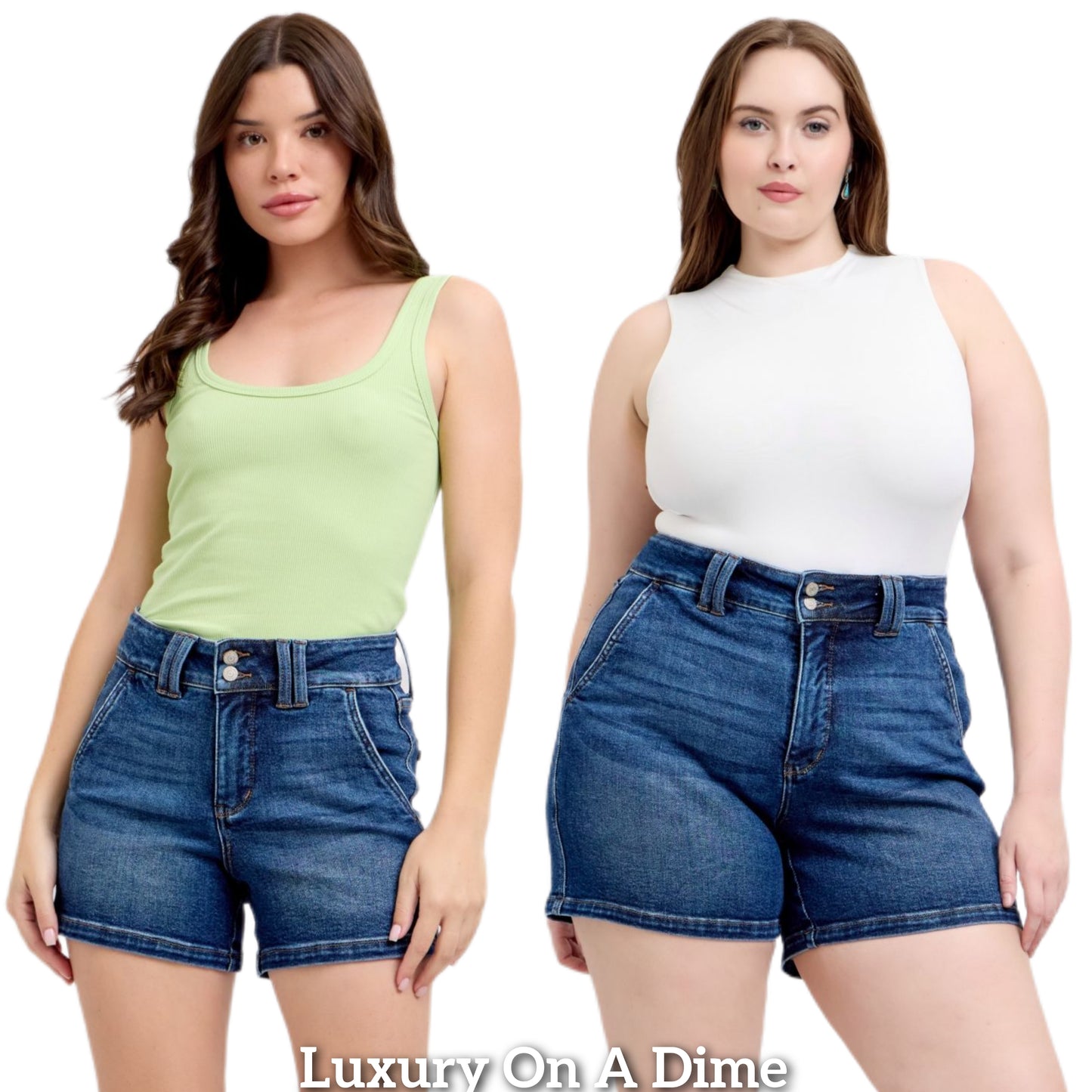 Judy Blue High Rise Double Button Waist Denim Mid-length Classic Jean Shorts