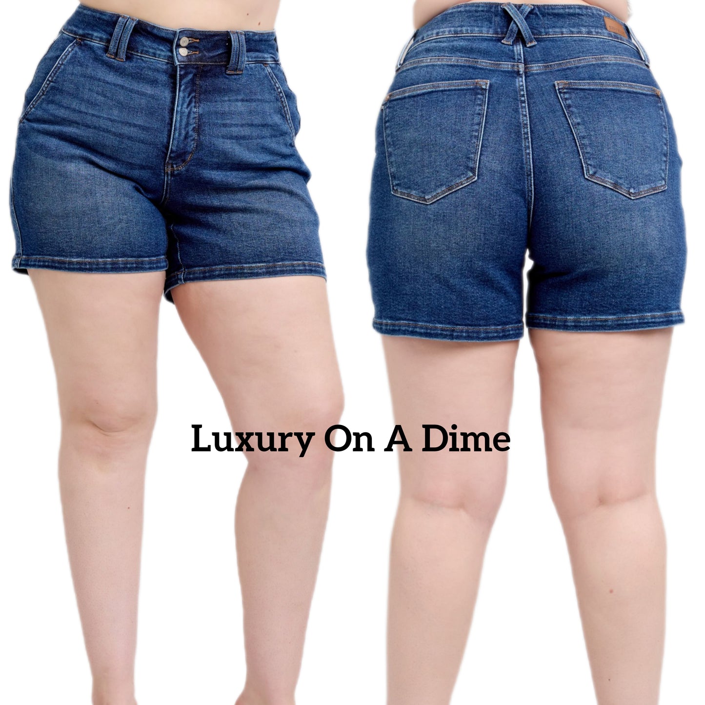 Judy Blue High Rise Double Button Waist Denim Mid-length Classic Jean Shorts