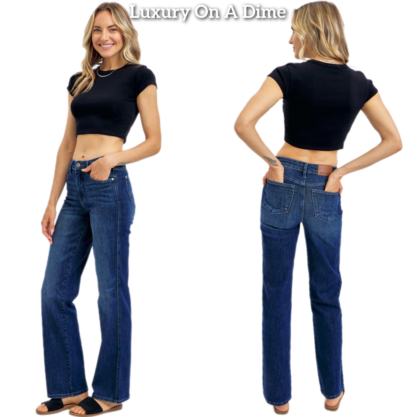 Judy Blue Tummy Control Jeans High-Rise Slim Fit Waist Straight Leg Denim Pants