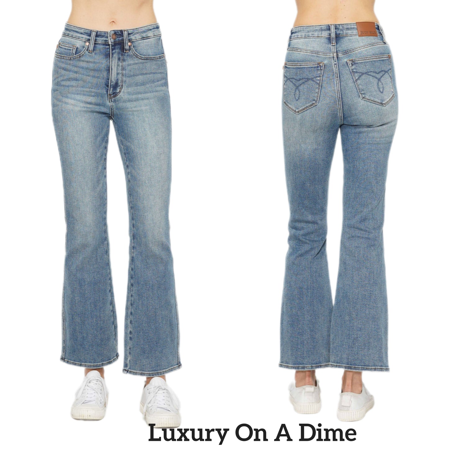 Judy Blue Tummy Control High-Rise Slim Fit Bootcut Jeans Distressed Denim Pants