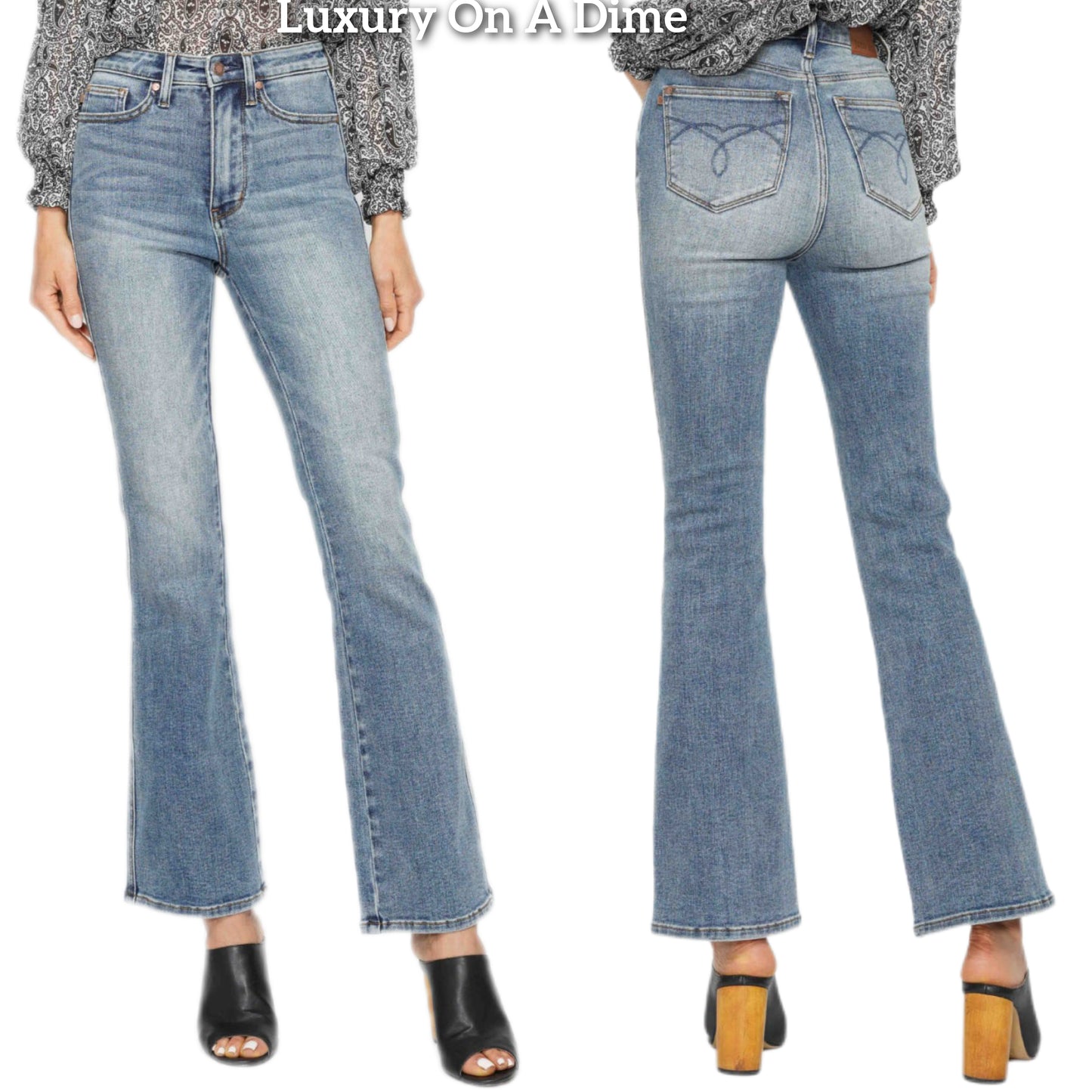 Judy Blue Tummy Control High-Rise Slim Fit Bootcut Jeans Distressed Denim Pants