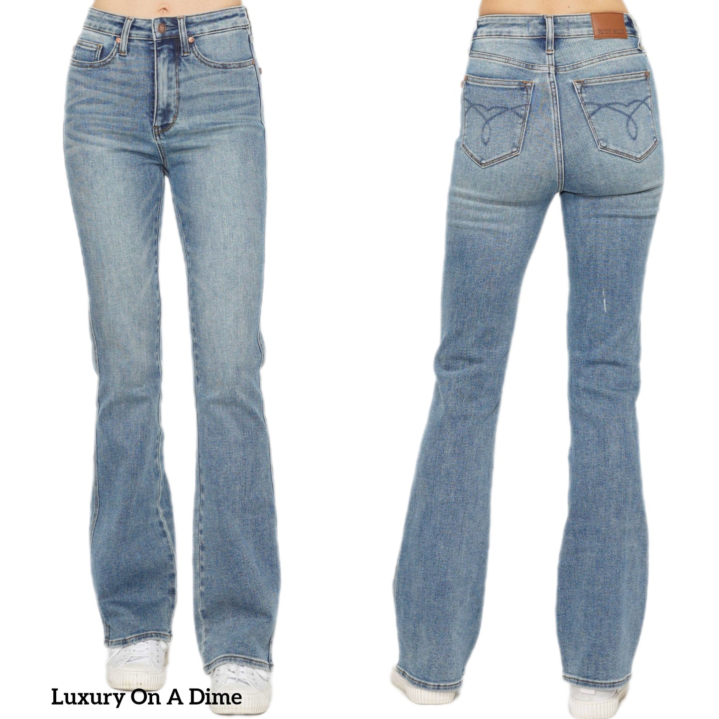Judy Blue Tummy Control High-Rise Slim Fit Bootcut Jeans Distressed Denim Pants