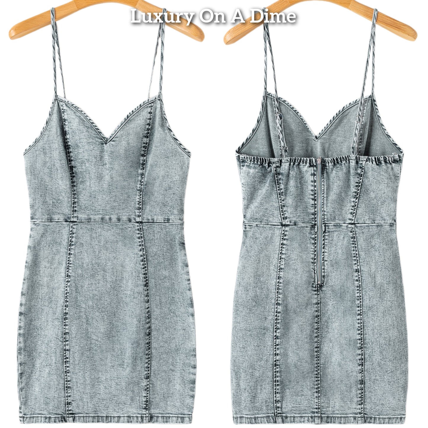 Retro Blue Jean Dress Sweetheart Neck Spaghetti Strap Pencil Classic Denim Mini