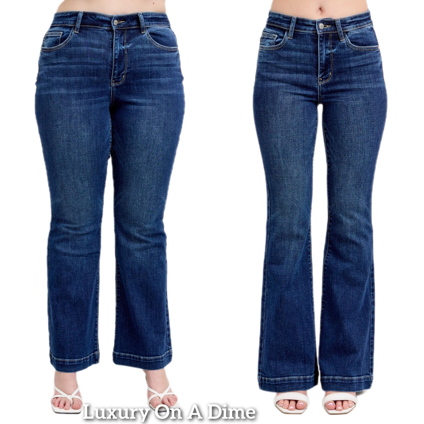 Judy Blue Retro High-Rise Waist Slim Fit Pants Tapered Flare Leg Denim Jeans