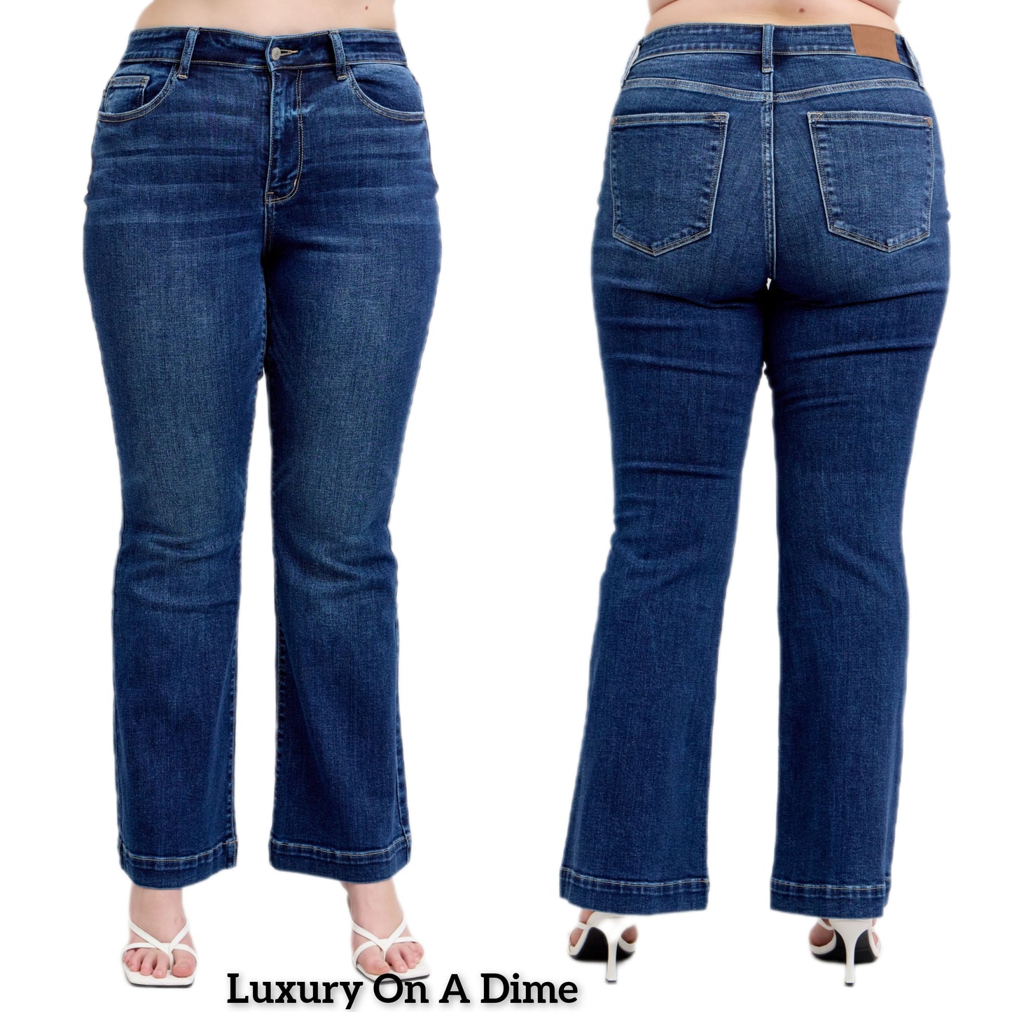 Judy Blue Retro High-Rise Waist Slim Fit Pants Tapered Flare Leg Denim Jeans