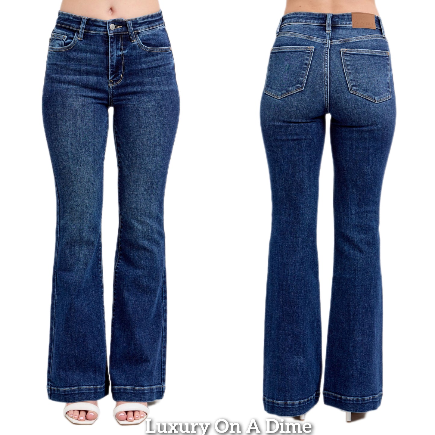 Judy Blue Retro High-Rise Waist Slim Fit Pants Tapered Flare Leg Denim Jeans