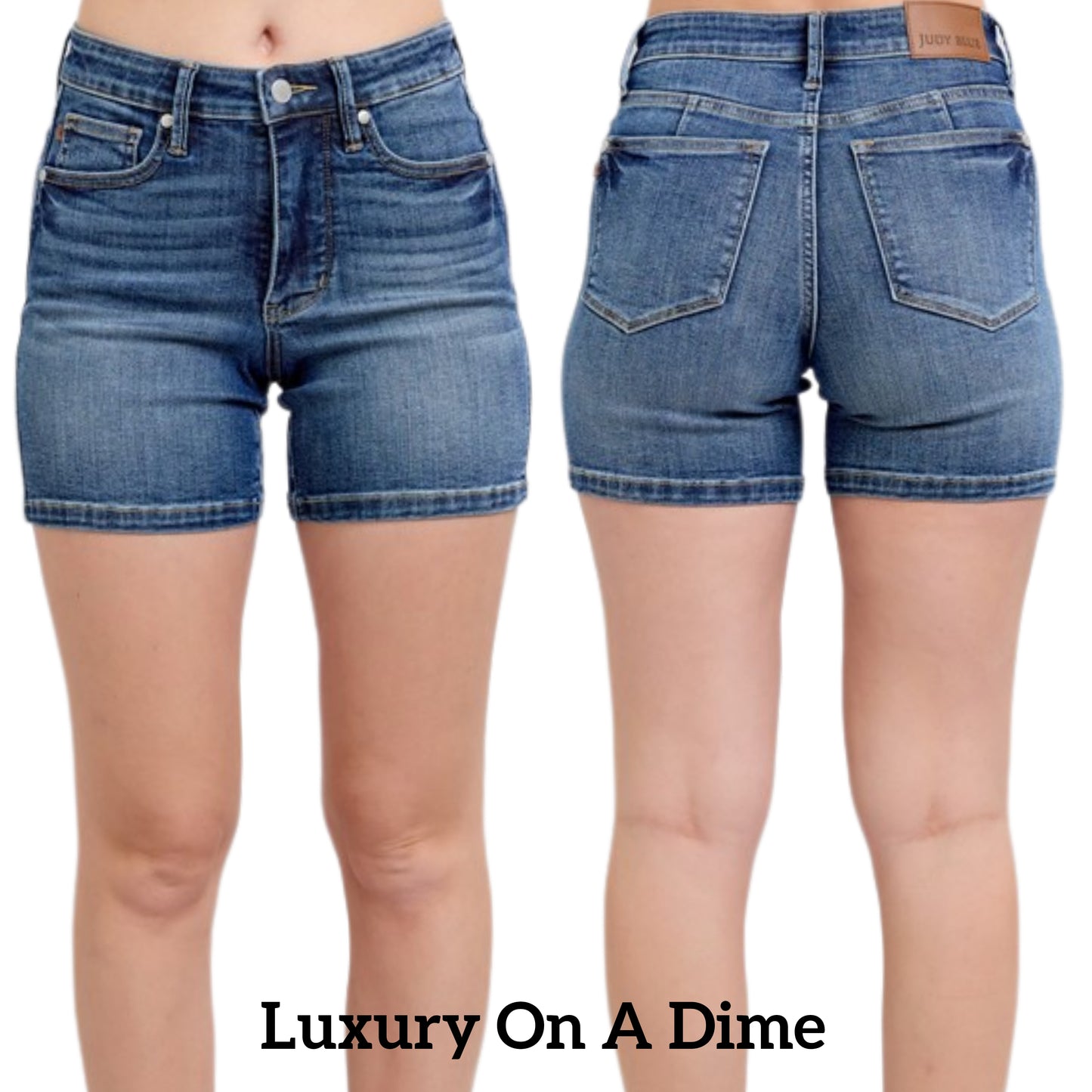 Judy Blue High Rise Waist Denim Slim Fit Classic Retro Mid-Length Jean Shorts