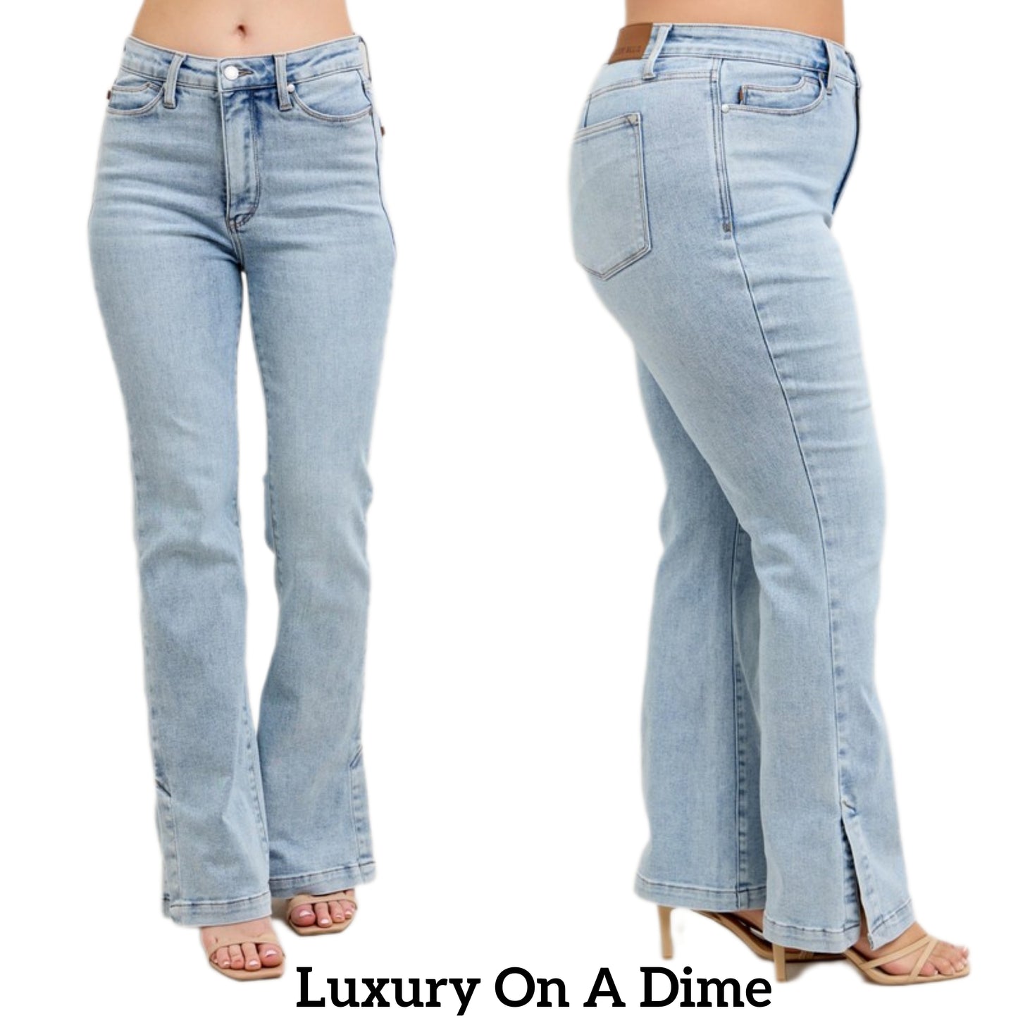 Judy Blue Tummy Control High-Rise Slim Fit Slit Hem Bootcut Jeans Denim Pants