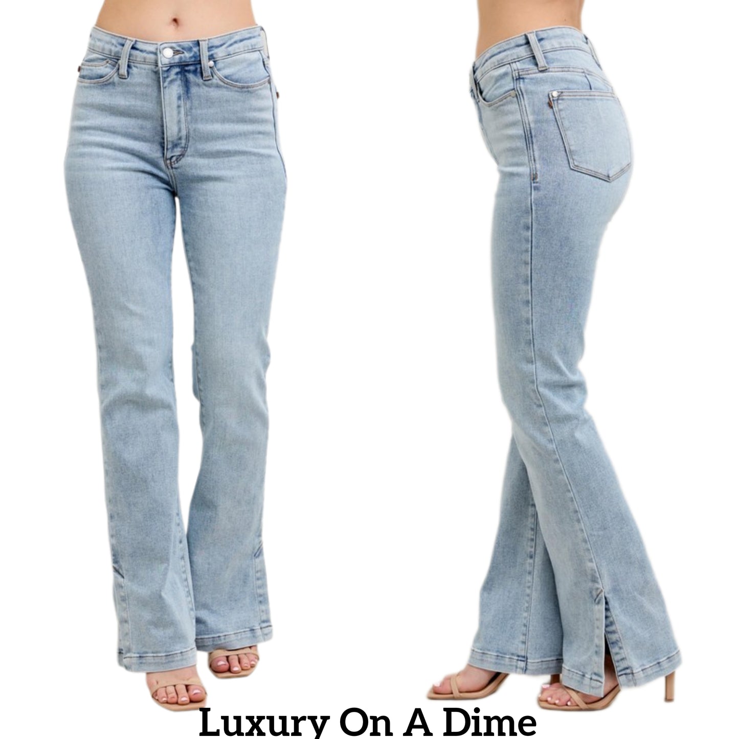 Judy Blue Tummy Control High-Rise Slim Fit Slit Hem Bootcut Jeans Denim Pants