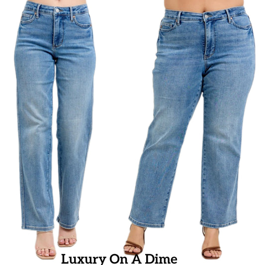 Judy Blue Tummy Control High-Rise Straight Leg Slim Fit Jeans Denim Pants