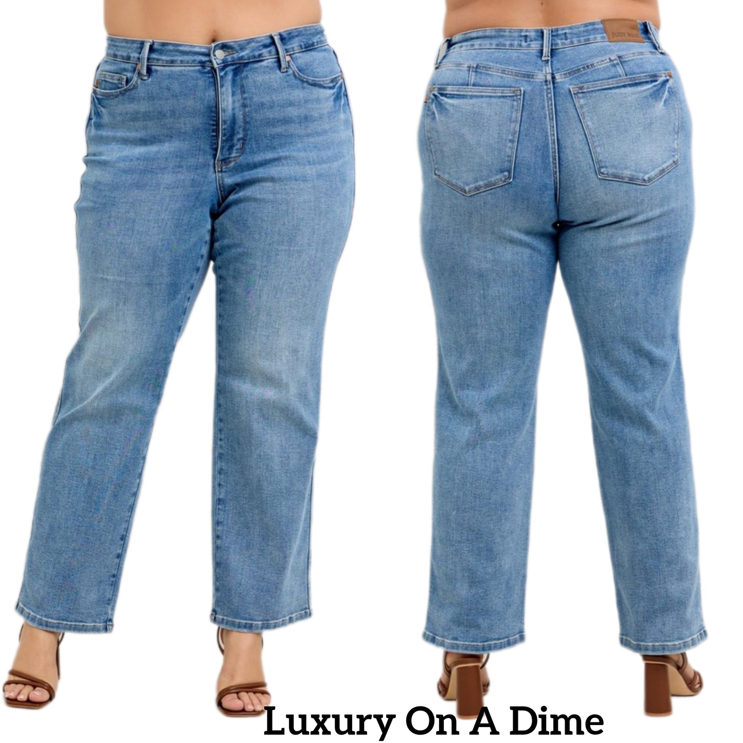 Judy Blue Tummy Control High-Rise Straight Leg Slim Fit Jeans Denim Pants