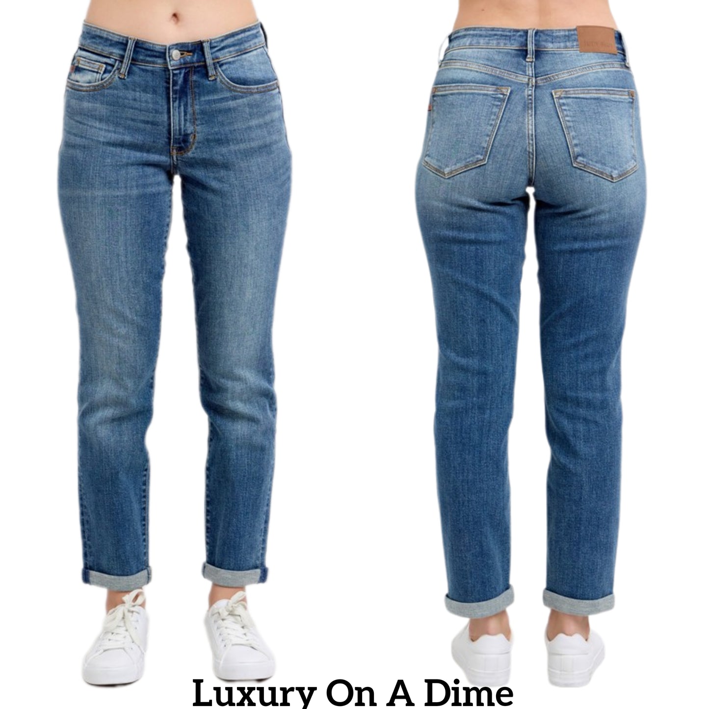 Judy Blue Mid-Rise Waist Skinny Jeans Slim Fit Denim Pants Rolled Cuff Ankle