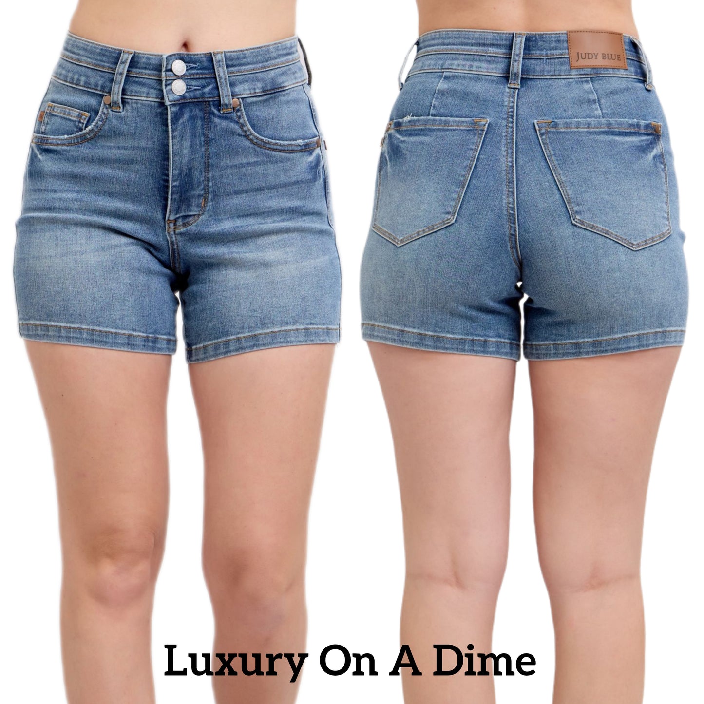 Judy Blue Tummy Control High Rise Double Button Denim Mid-length Jean Shorts