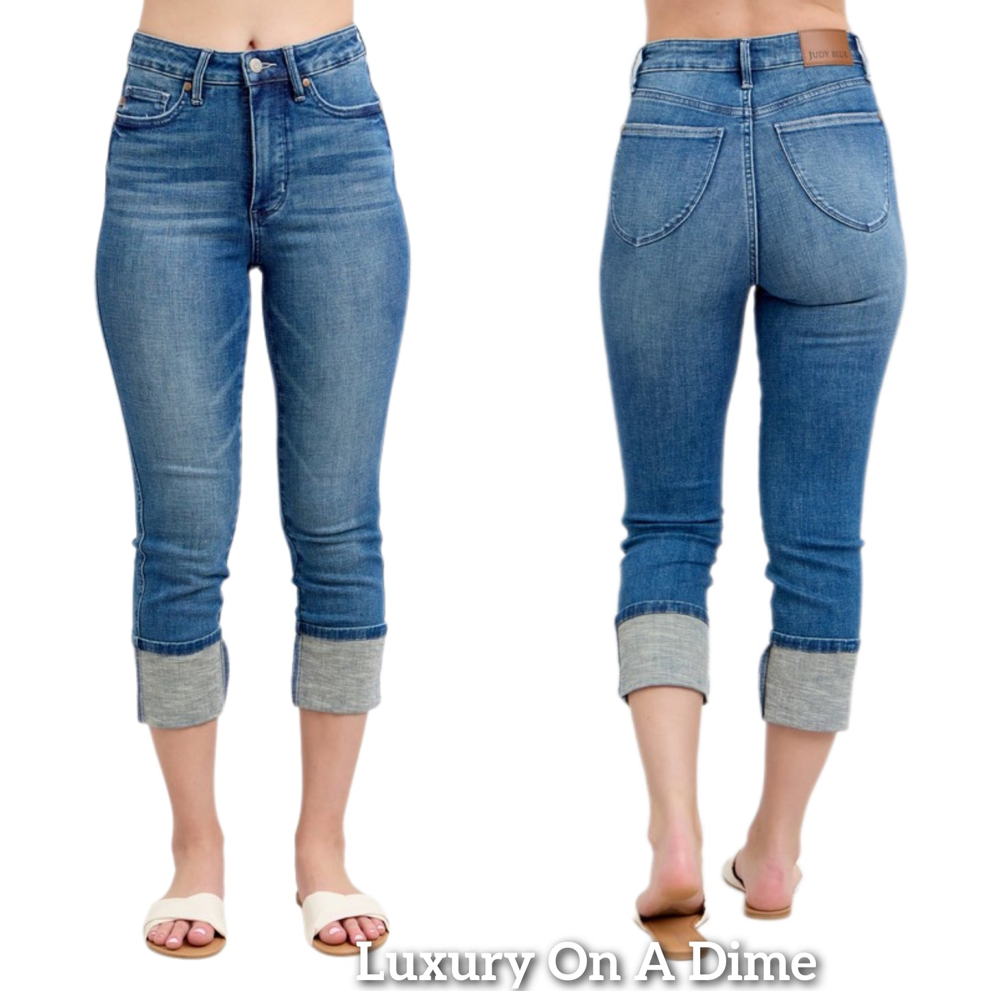 Judy Blue High-Rise Cuffed Capri Length Pants Slim Fit Skinny Leg Denim Jeans