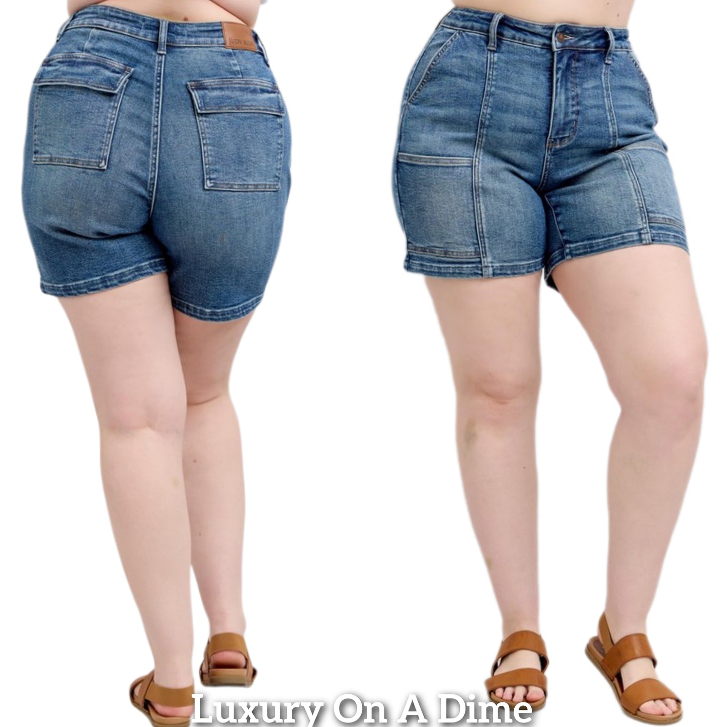 Judy Blue High Rise Denim Mid-Length Enevlope Pockets Slim Fit Jean Shorts