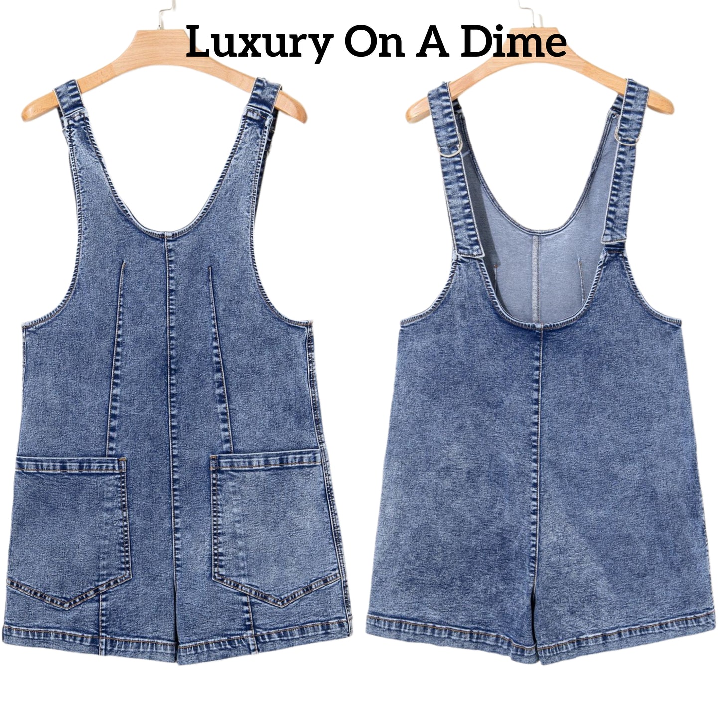 Retro Overalls Patch Pocket Oversized Sleeveless Jean Denim Shorts Romper