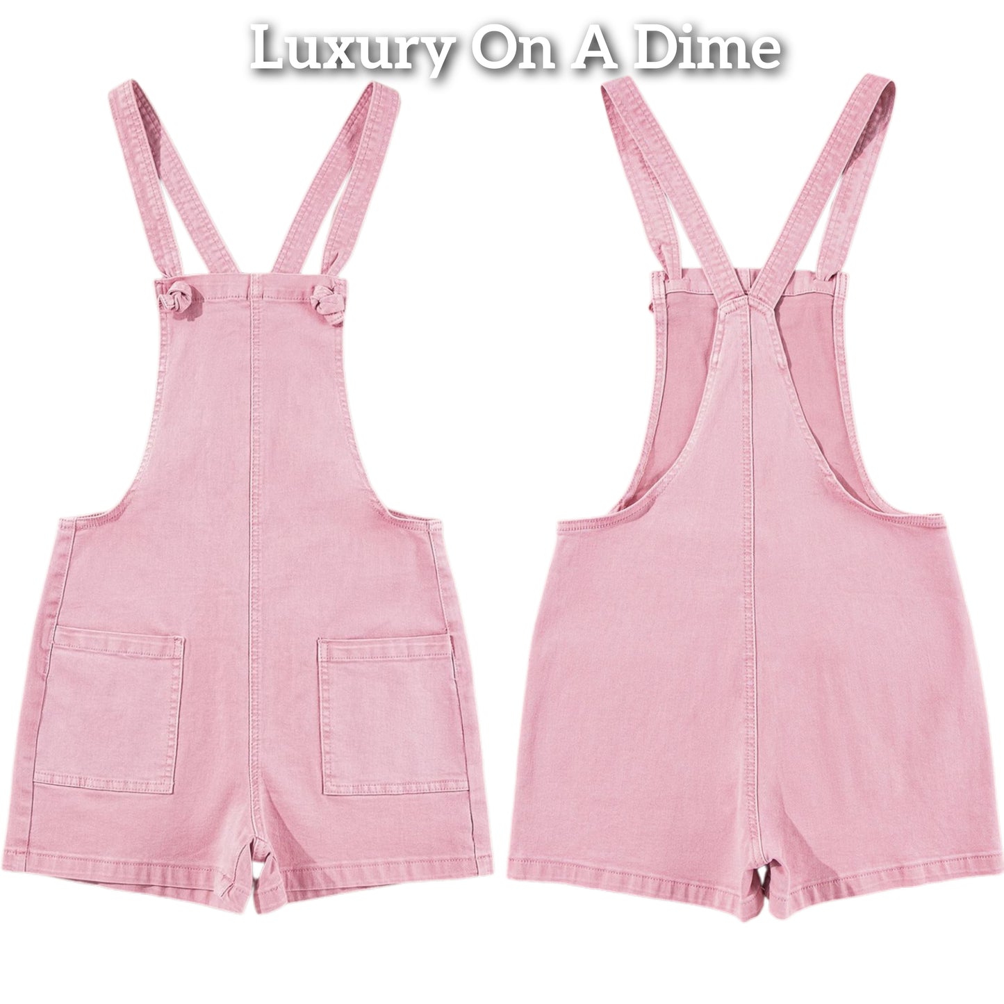 Patch Pocket Overall One-piece Sleeveless Knot Retro Jean Shorts Denim Romper