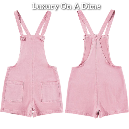 Patch Pocket Overall One-piece Sleeveless Knot Retro Jean Shorts Denim Romper