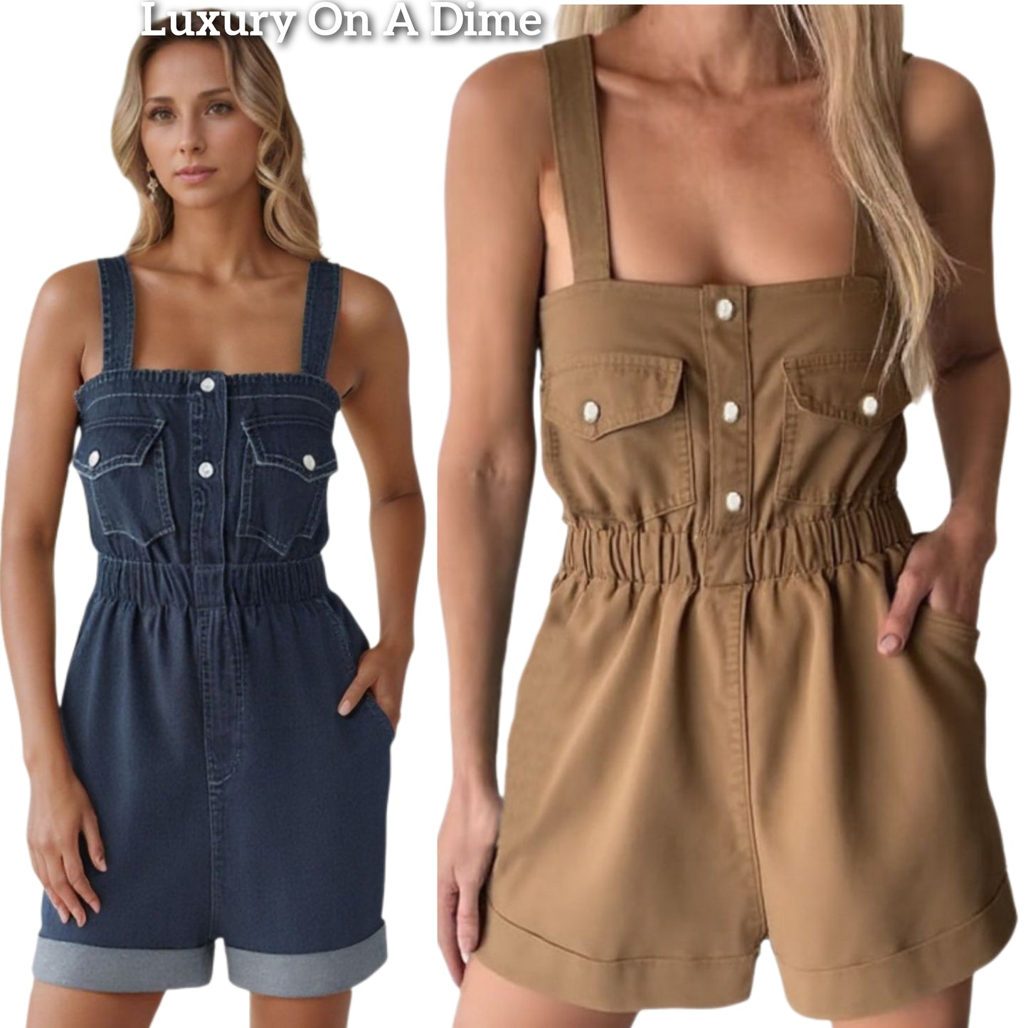 Retro Chest Pocket Overall Jean One-piece Sleeveless Cuffed Shorts Denim Romper