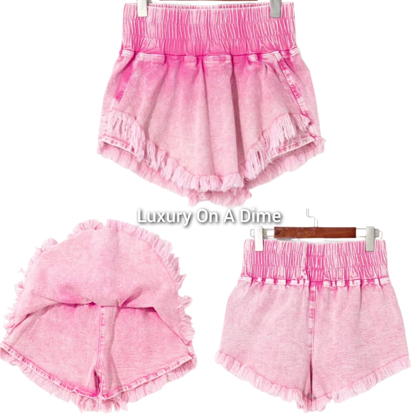 Denim Skort High-Rise Elastic Smocked Waist Shorts Frayed Hem Jean Mini Skirt