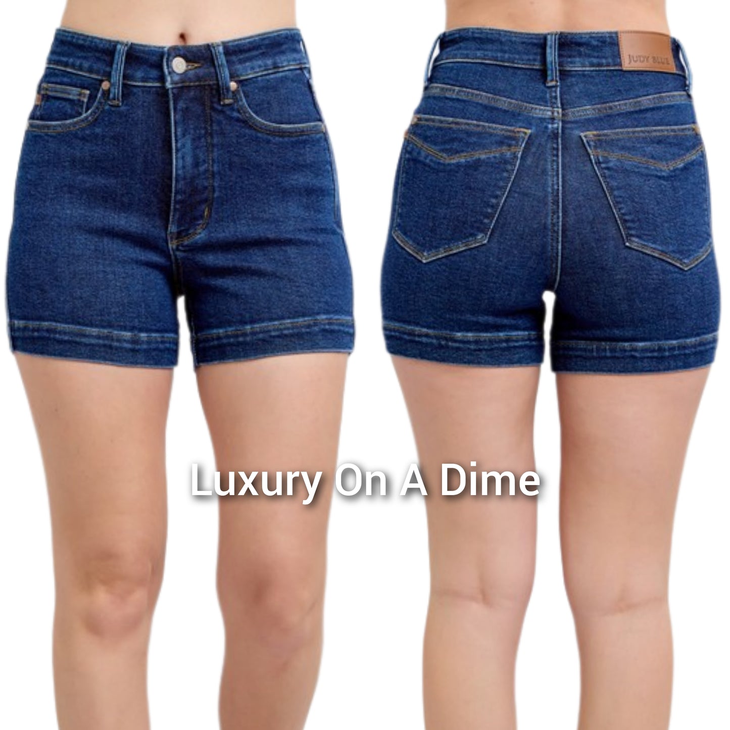 Judy Blue Tummy Control High-Rise Relaxed Boyfriend Fit Dark Blue Jean Denim Shorts