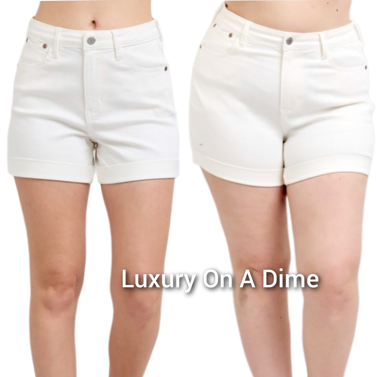 Judy Blue High Rise Tummy Control Rolled Cuffed Boyfriend Jean White Denim Shorts