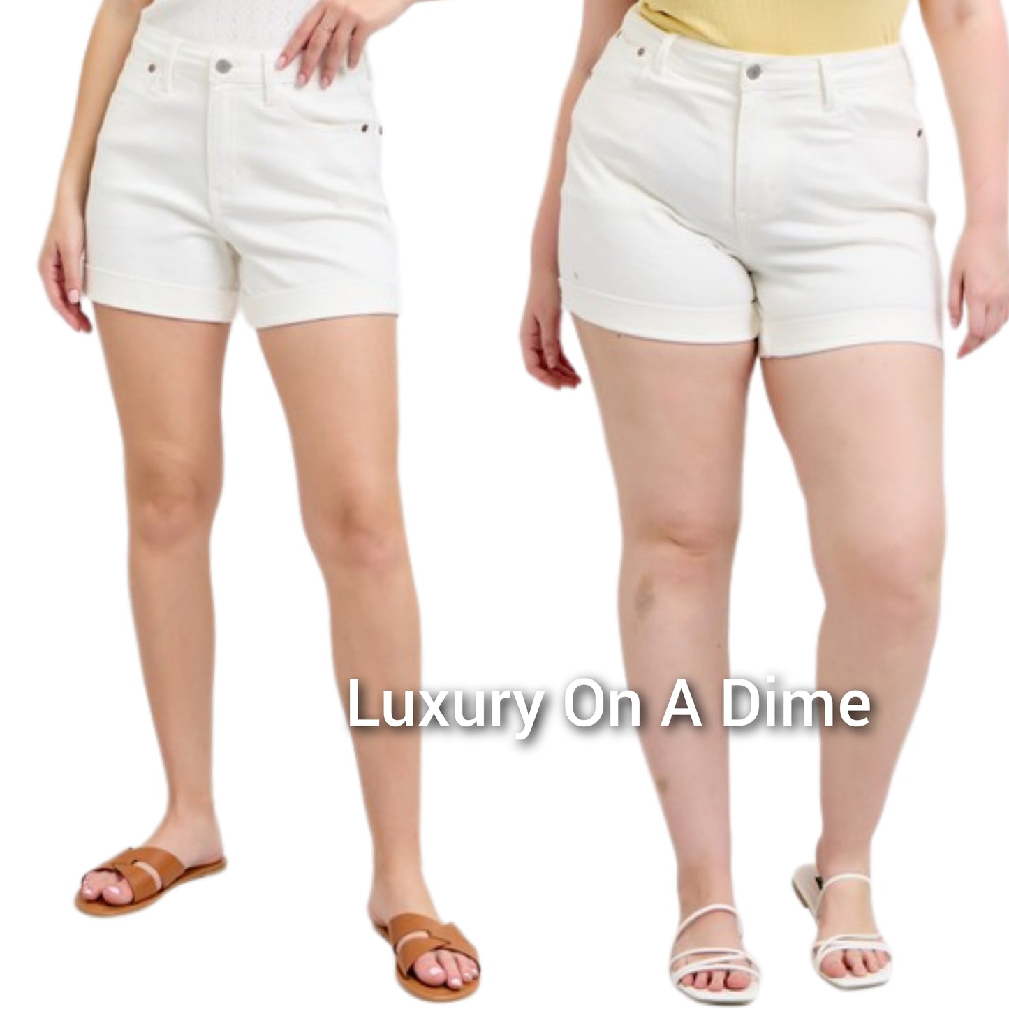 Judy Blue High Rise Tummy Control Rolled Cuffed Boyfriend Jean White Denim Shorts