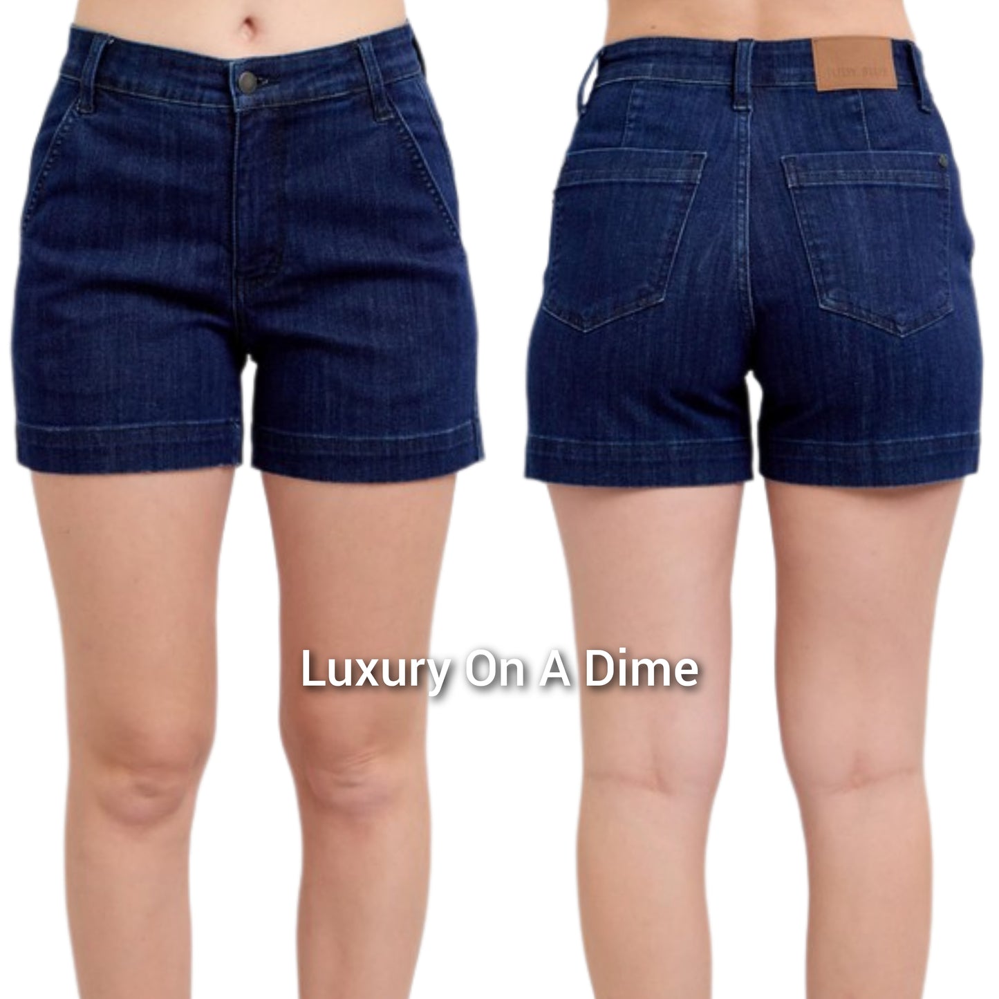 Judy Blue High-Rise Relaxed Boyfriend Fit Dark Jean Mid-length Classic Denim Shorts