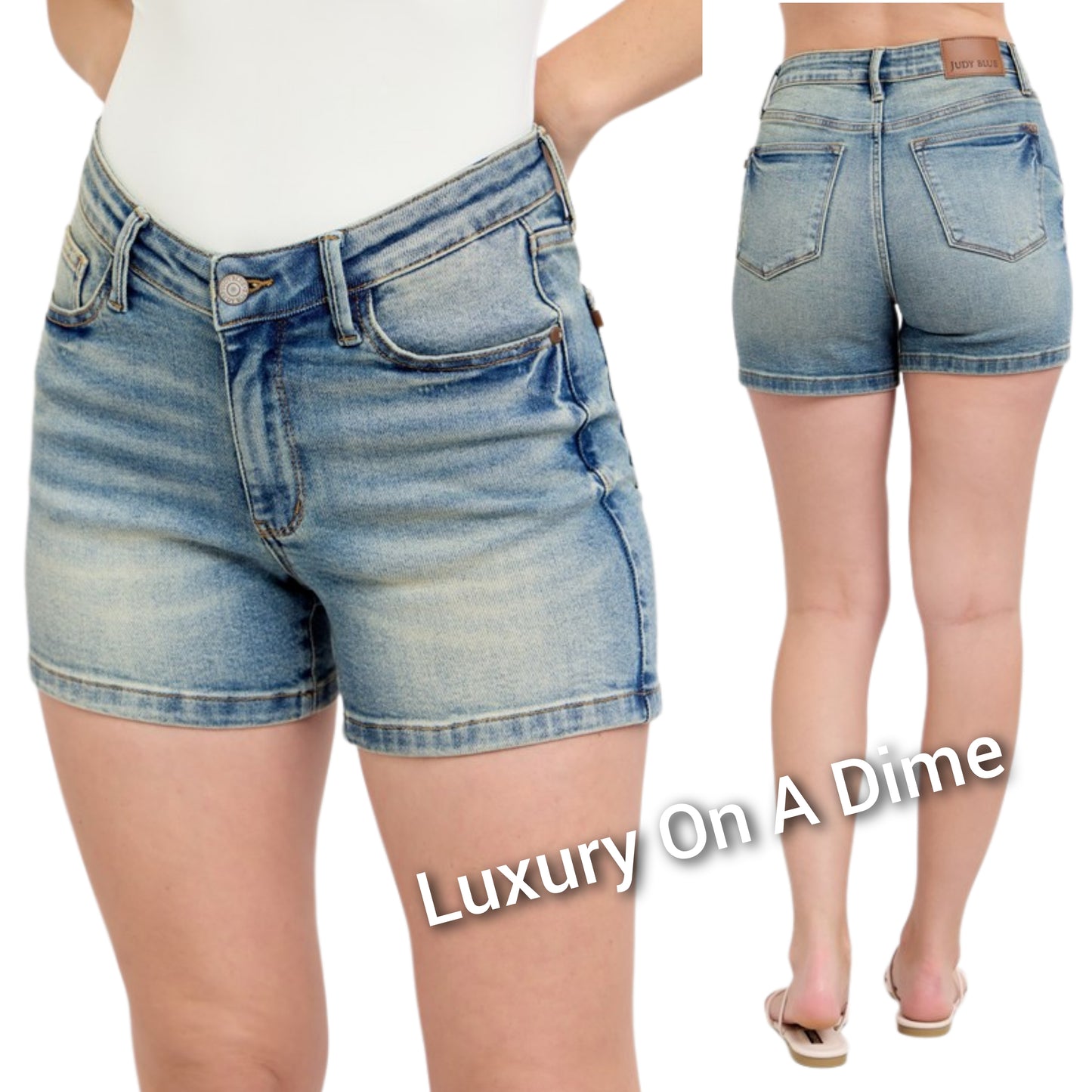 Judy Blue V-waist Slim Fit Denim Mid-length Skinny Leg Retro Vintage Shorts