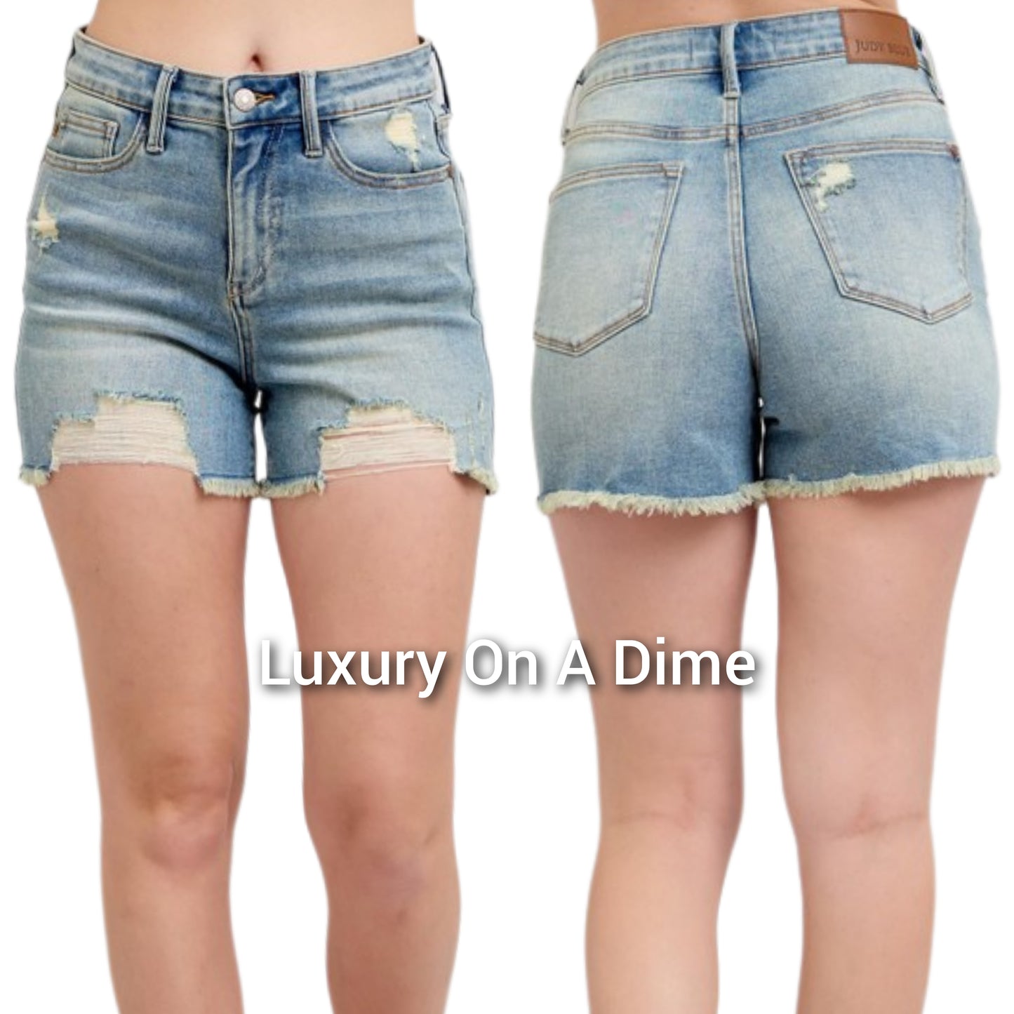 Judy Blue High-Rise Waist Frayed Denim Cut-Off Raw Hem Distressed Jean Shorts