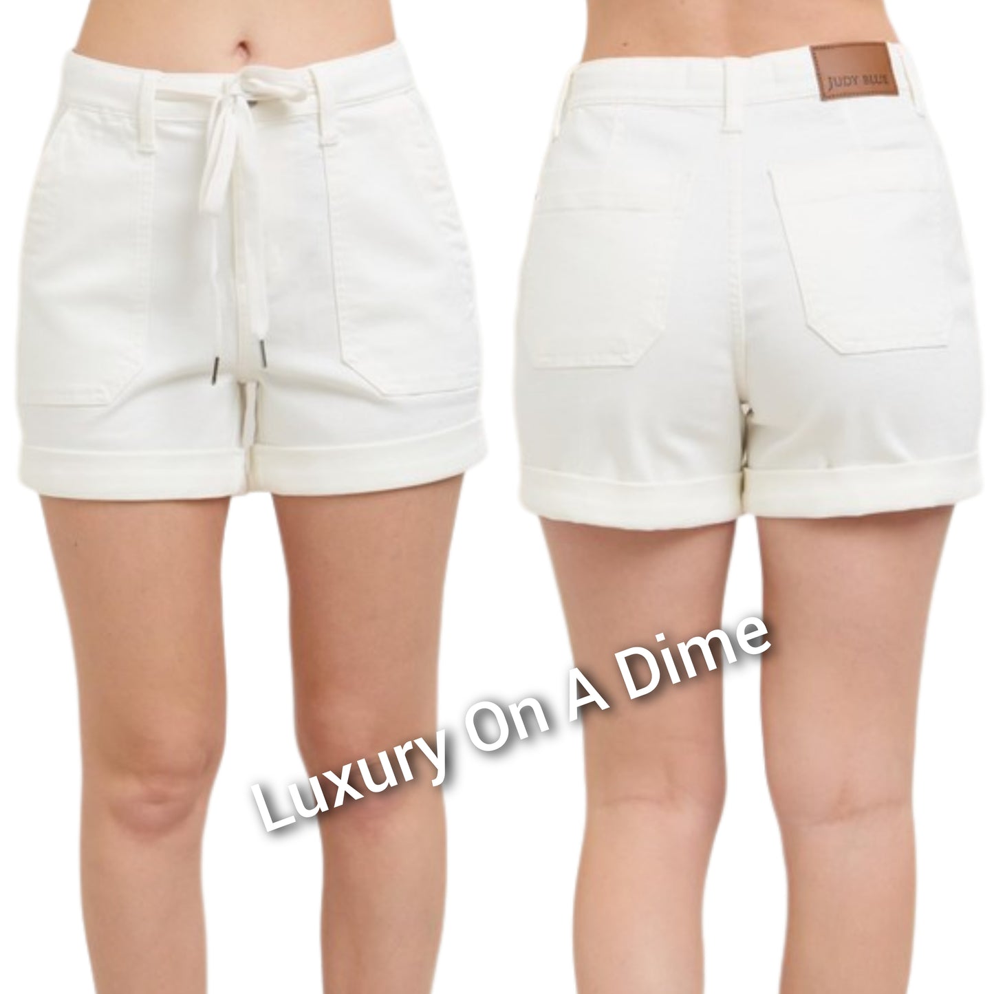 Judy Blue High-Rise Drawstring Waist Relaxed Fit Denim Cuffed Jean Shorts