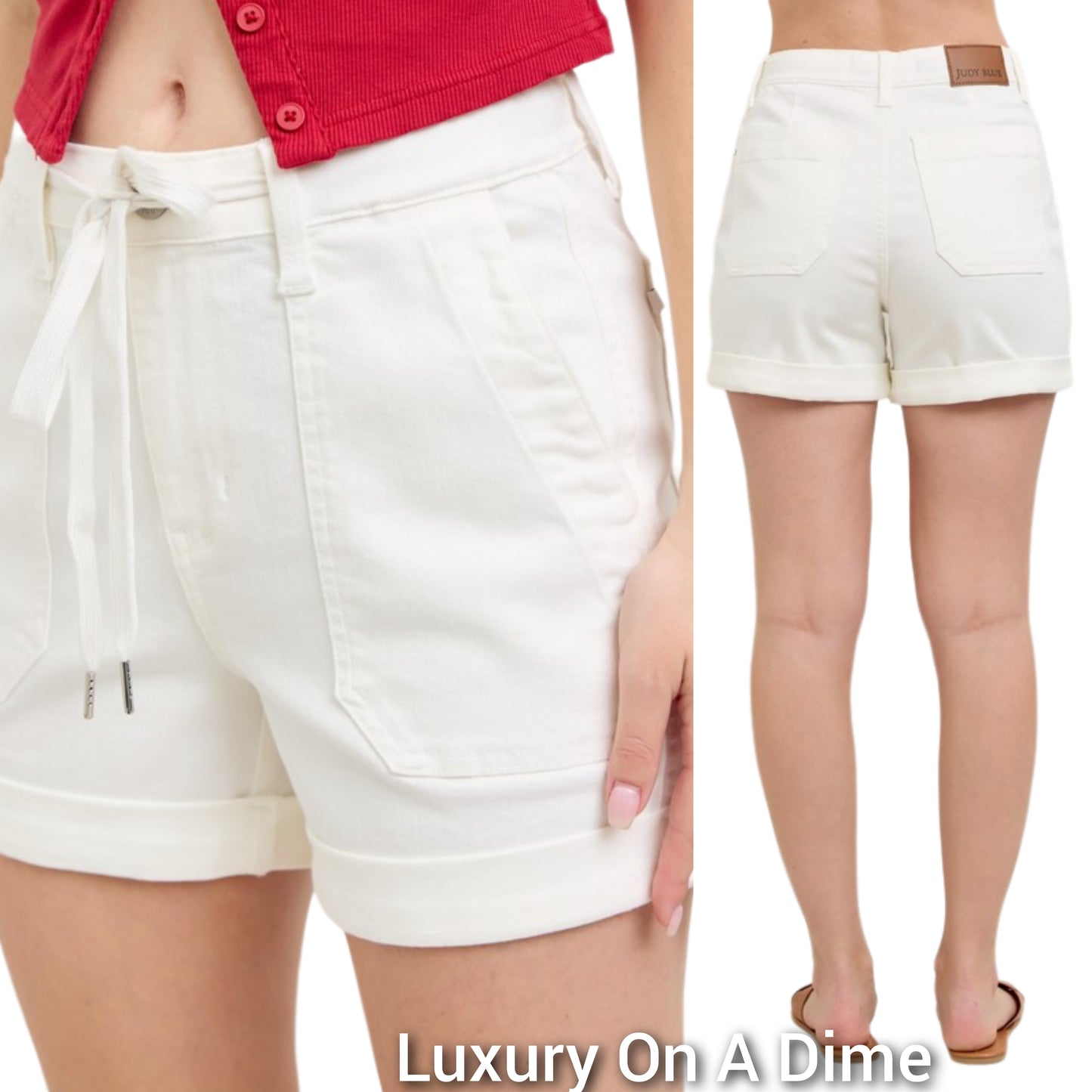 Judy Blue High-Rise Drawstring Waist Relaxed Fit Denim Cuffed Jean Shorts