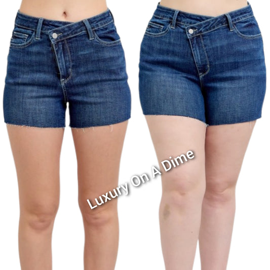 Judy Blue Full Size High Waist Criss-Cross Waistband Denim Shorts Plus Size