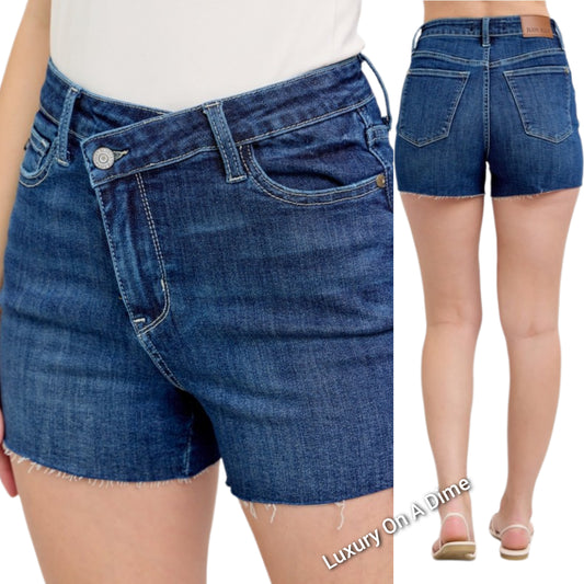 Judy Blue Full Size High Waist Criss-Cross Waistband Denim Shorts Plus Size