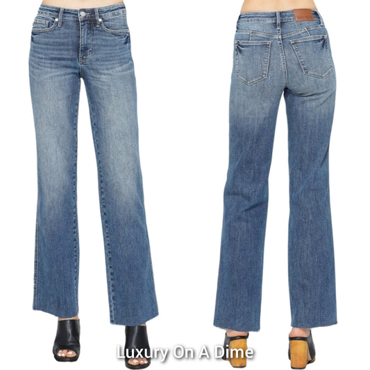 Judy Blue Tummy Control Mid-Rise Classic Straight Leg Slim Fit Jeans Denim Pants