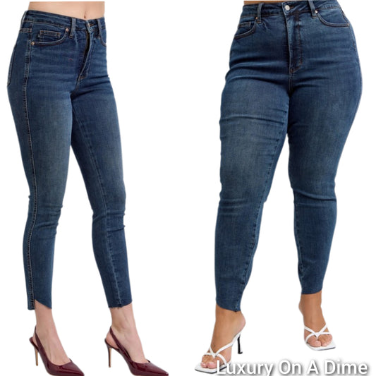 Judy Blue Tummy Control High-Rise Skinny Denim Jeans Slim Step Ankle Pants
