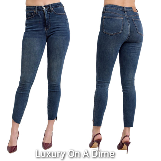 Judy Blue Tummy Control High-Rise Skinny Denim Jeans Slim Step Ankle Pants