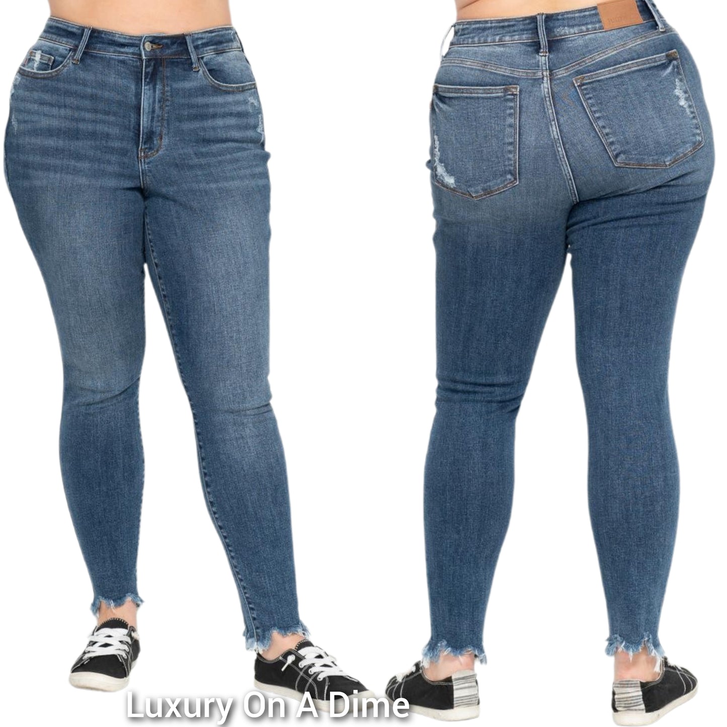 Judy Blue High-Rise Slim Leg Pants Skinny Fit Distressed Denim Raw Frayed Jeans Plus Size Only
