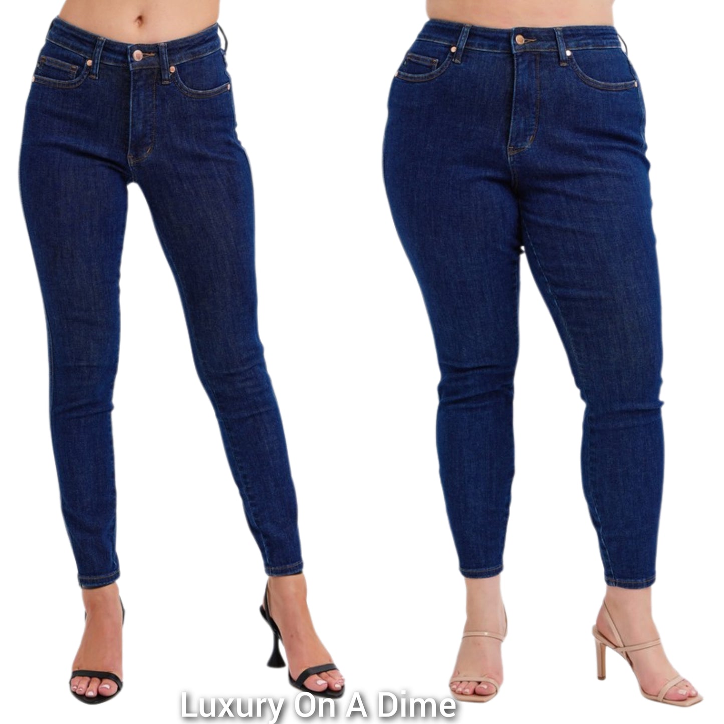 Judy Blue Tummy Control Mid-Rise Slim Fit Dark Denim Skinny Jeans Ankle Pants